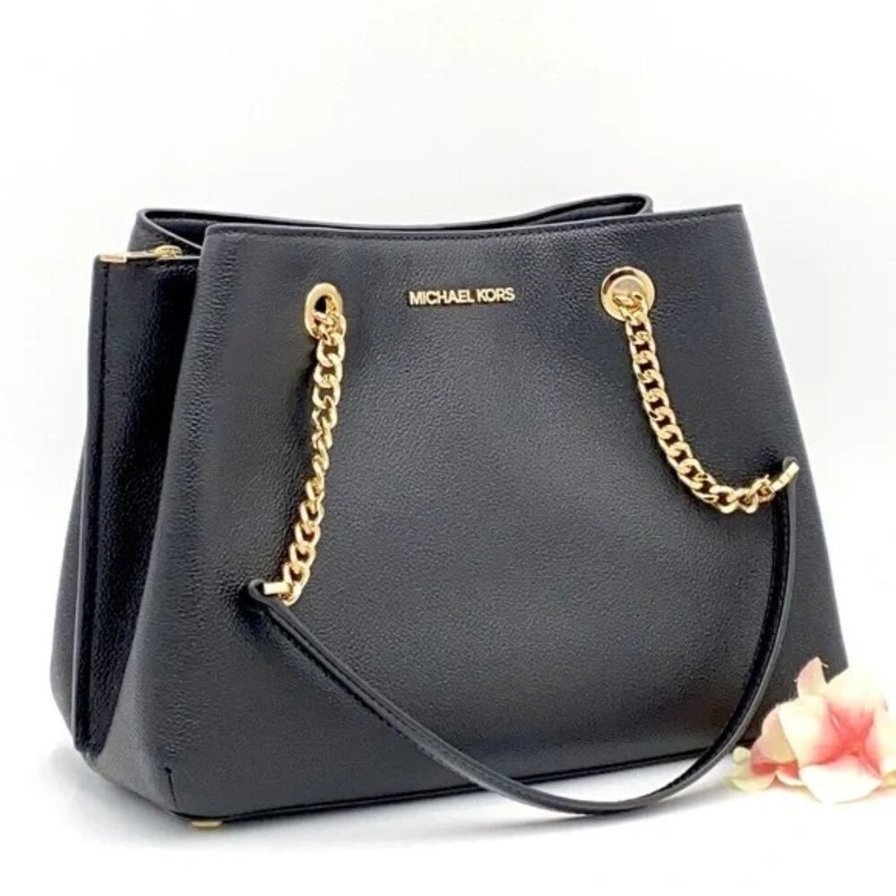 New Michael Kors Teagan Black Leather Shoulder Bag Purse